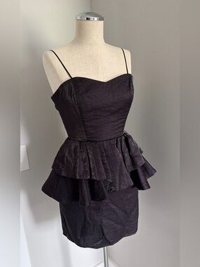 KeepSake Black Sweetheart Spaghetti Strap Ruffle Peplum Lined Mini Dress XS